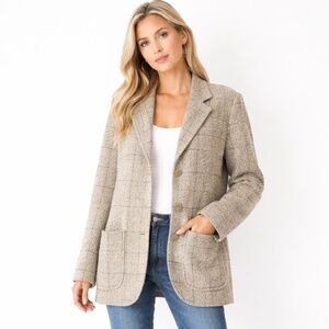 Vestimenta Made in Italy Wool Blend Tweed Blazer Jacket Longline 3-Button Pocket